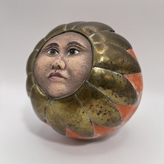 Sergio Bustamante Anthropomorphic Sun Face Ceramic & Brass Sphere Sculpture
