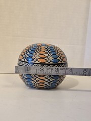 Javier Servin Blue & Orange Hand Painted Mexican Pottery Round Trinket Box 1996
