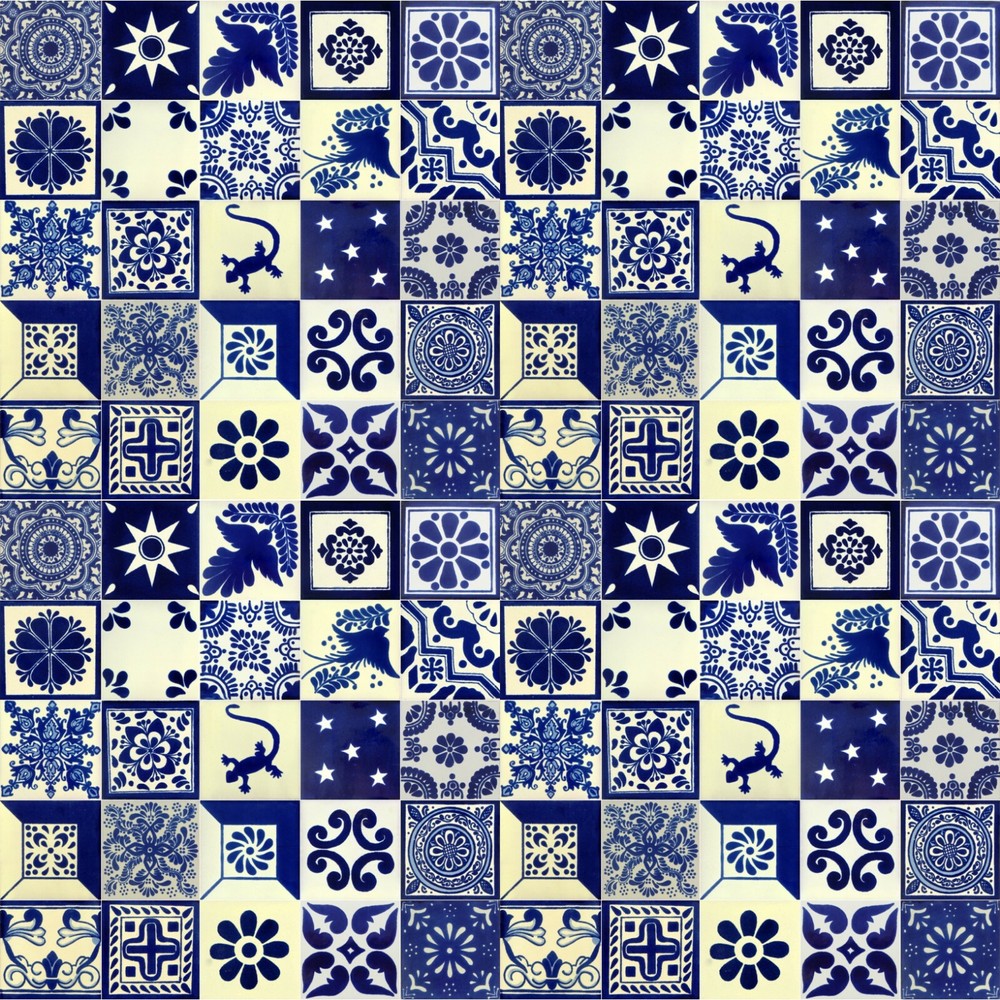 100 4×4 ” Pieces Mexican Talavera Tiles Handmade Blue & White Mixed Designs