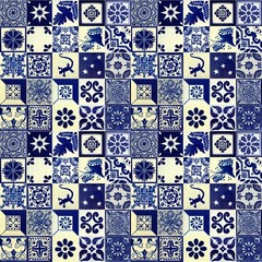 100 4×4 ” Pieces Mexican Talavera Tiles Handmade Blue & White Mixed Designs