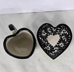 Talavera Pottery Coffee Set Mexican Art Black And Cream 3 X 4 Inches