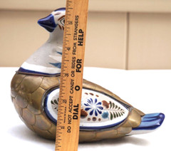 Mexican Folk Art Bird Pottery & Brass Reyna Mexico – Classic Hand Painted Design