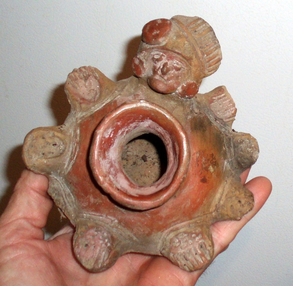 MUSEUM QUALITY PRE COLUMBIAN MAYAN CEREMONIAL REDWARE POTTERY BOWL ARTIFACT FACE