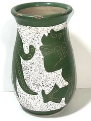 VTG Aztec Mayan Mexican Warrior Handcrafted Folk Art Pottery Clay Vase Green 7″