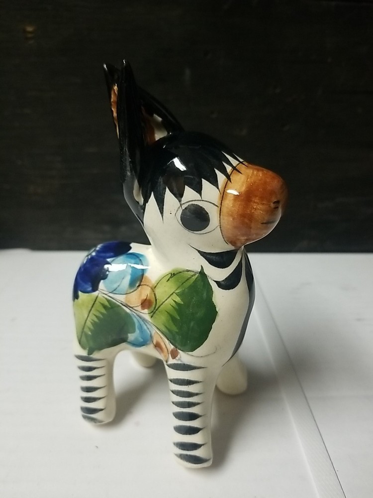 Tonala Mexican Folk Art Pottery Donkey Burro Floral Figurine 5.5”