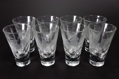 Set of 8 Mexican Coat of Arms Etched Double Sized Shot Glasses, c.2000