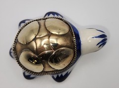Mexico Pottery Small Turtle Folk Art Tonala with Brass Shel. READ DESCRIPTION !