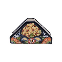 Handmade Authentic Mexican Talavera Ceramic Napkins Holder Vibrant Floral Patter