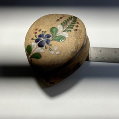 Vintage Hand Painted Mexican Tonala Pottery Heart Shape Trinket Box w/ Lid 4”