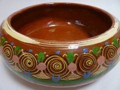 Mexican Tlaquepaque Bean Pot Red Clay Spiral Glazed 10″ Single Handle w Lid