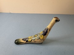 Mexican Hand-painted Tonala Pottery Long Neck Bird Gray Blue Figurine Signed