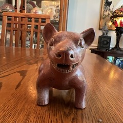 Vintage Colima Style Terracotta Dog Effigy Vessel Mexican Folk Art Hollow