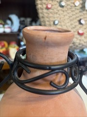 Mini Terra Cotta Pottery Tabletop Fireplace Chiminea W/Black Metal Stand