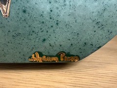 Sharon Penn Southwest Pottery Vase Green 22K Gold Accent Signed Rare