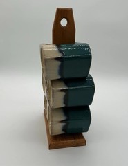 Vintage Rodolfo Padilla Stacking Mug Set 6 Stand Mexico Blue Green Brown