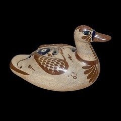 🦆 VTG Mexican Tonalá Pottery Duck Hand-Painted Folk Art Sculpture Signed 12″