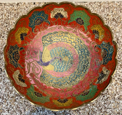 3 Brass Cloisonne Decorative Arts. Made In India. 2 Trinket/Jewelry Bowls & Vase