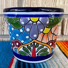 Lg Mexican Ceramic Flower Pot Planter Folk Art Pottery Handmade Talavera #17