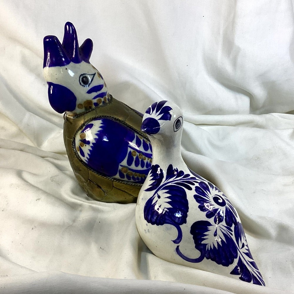 LOT of 2 Mexico Brass & Pottery QUAIL Bird Sculpture Figurines Mexican Art