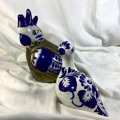 LOT of 2 Mexico Brass & Pottery QUAIL Bird Sculpture Figurines Mexican Art