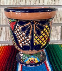 Lg Mexican Ceramic Flower Pot Planter Folk Art Pottery Handmade Talavera #3