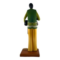 Vtg Mexican Folk Art Clay Statue Green Yellow Traditional Dress Peace Lily