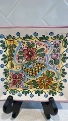 Arte Cruz Talavera Mexican Pottery Square Plate Hand Painted Floral 8.5