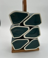 Vintage Rodolfo Padilla Stacking Mug Set 6 Stand Mexico Blue Green Brown