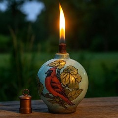 Talavera Tabletop Oil Lamp Cardinal of Peace VTG Artist Sign Outdoor Patio Torch