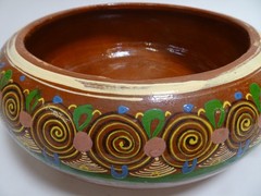 Mexican Tlaquepaque Bean Pot Red Clay Spiral Glazed 10″ Single Handle w Lid