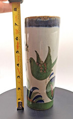 Vtg Ken Edwards Style Tonala Mexican Pottery Hand Painted Green Bird Vase