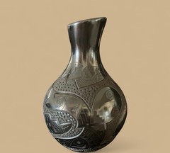 Mata Ortiz Pottery Eduardo Quintana Black On Black Iguana Gecko Lizard Mexican