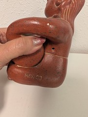 Vintage Mexico Pottery Folk Art Figurine Woman Playing The Drums handmade music