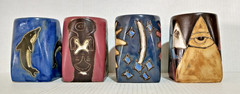 Design By MARA – Handmade & Signed – Mexico Pottery – Square Mug LOT / SET of 4