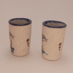 Tonala Mexican Pottery Dolphin Shot Glasses Set of 2 Signed Mexico C.O.