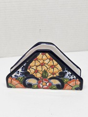Handmade Authentic Mexican Talavera Ceramic Napkins Holder Vibrant Floral Patter
