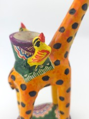 Vintage Mexican Folk Art Candle Holder Handmade Giraffe Birds Clay Pottery Large