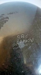 RARE Signed Gris Camacho black modern decorative bowl vase on wood sinew base