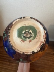 Vintage Oaxacan Mexican Drip Glazed Floral Pottery Pitcher Ewer Jug 12″