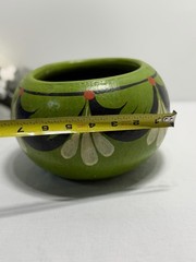 Vintage Mexican Hand Made Green And Black Pottery Planter w/ Drain Hole 5.5” T