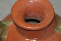 Unique Mexican red clay terracotta, folk art pot w/ frog handles