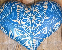 Sm Sz Heart Turquoise & Beige Clay Handmade Hummingbirds Mexican Folk Art Love
