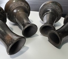 Chinese Antique Black/brown Clay Pottery Vase 4” tall Set Of 4 17th C.