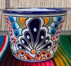 Mexican Ceramic Flower Pot Planter Folk Art Pottery Handmade Talavera #5