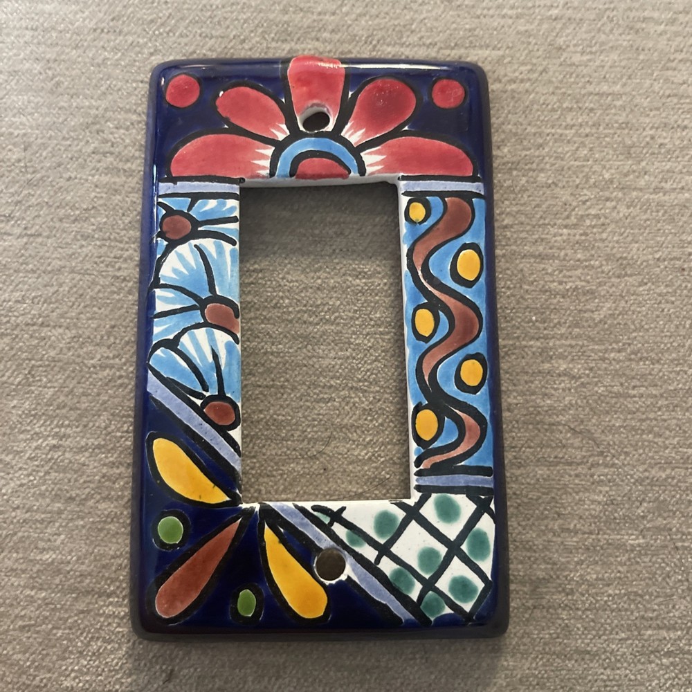 Mexican Talavera Art Pottery Ceramic Handmade Single Switch Plate Cover 3×5”