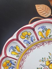 Vintage Set Of 2 Talavera Art Pottery Hand Painted Floral Wall Hanging Plates
