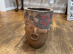 1960’s Mexican Terracotta Pottery Face Planter Pot Folk Art Vintage
