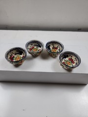 Signed Mexico Q Pottery Bowl Dipping Sauce Hand Painted 2.25″ Set of 4