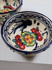 Signed Mexico Q Pottery Bowl Dipping Sauce Hand Painted 2.25″ Set of 4