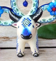 Tree of Life Candelabra Bull Birds Flowers Handmade Clay Mexico Folk Art Tiny Sz